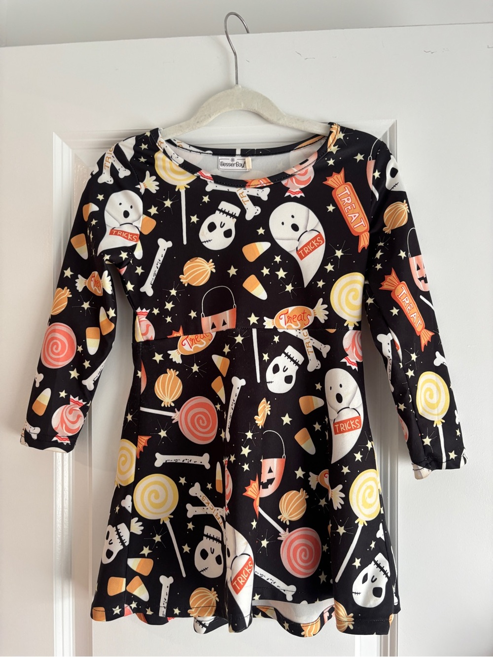 Little Girls Halloween Dress - Ghost Candy Skull Trick or Treat Size 110 (4/5)